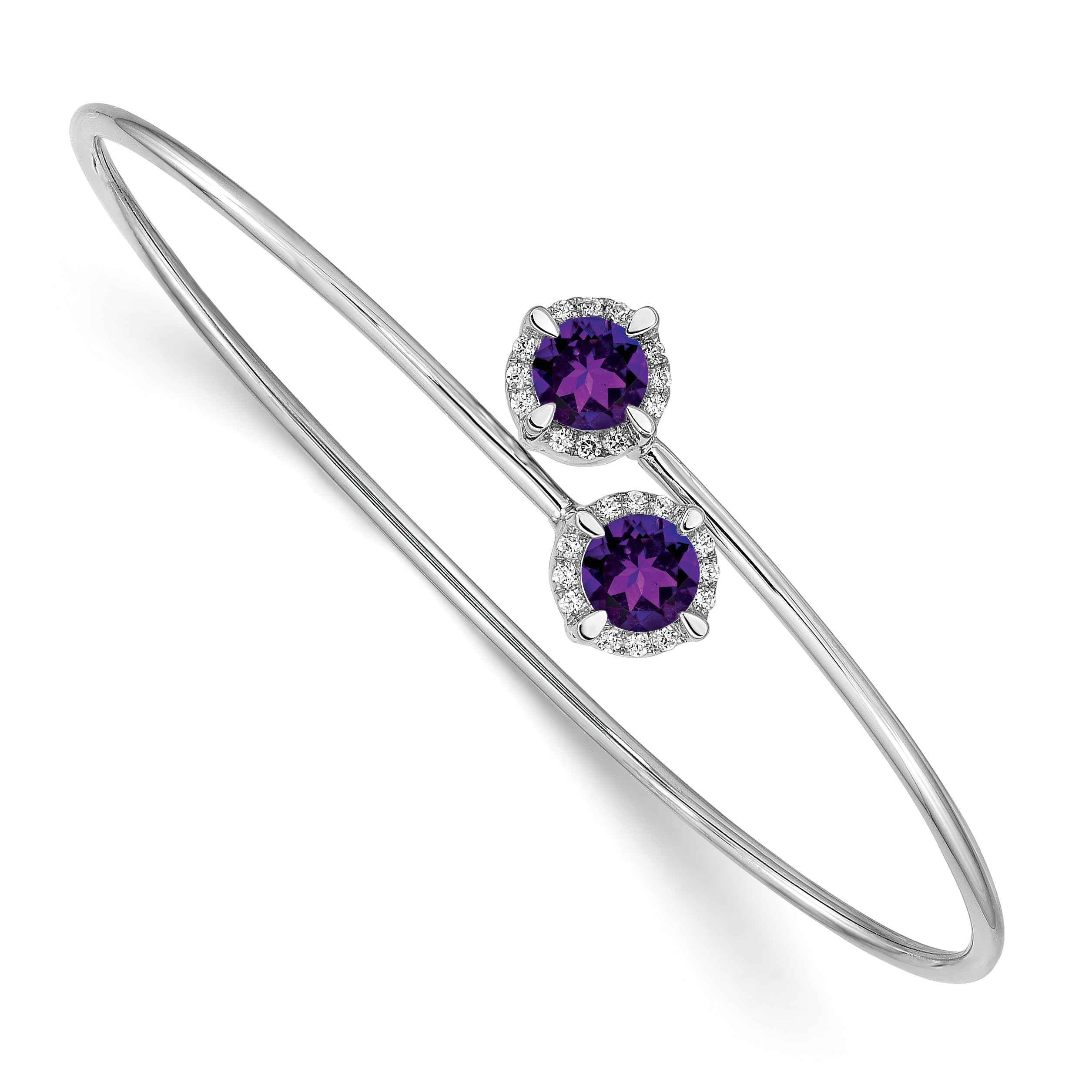 14k White Gold Amethyst and Diamond Flexible Bangle Main image