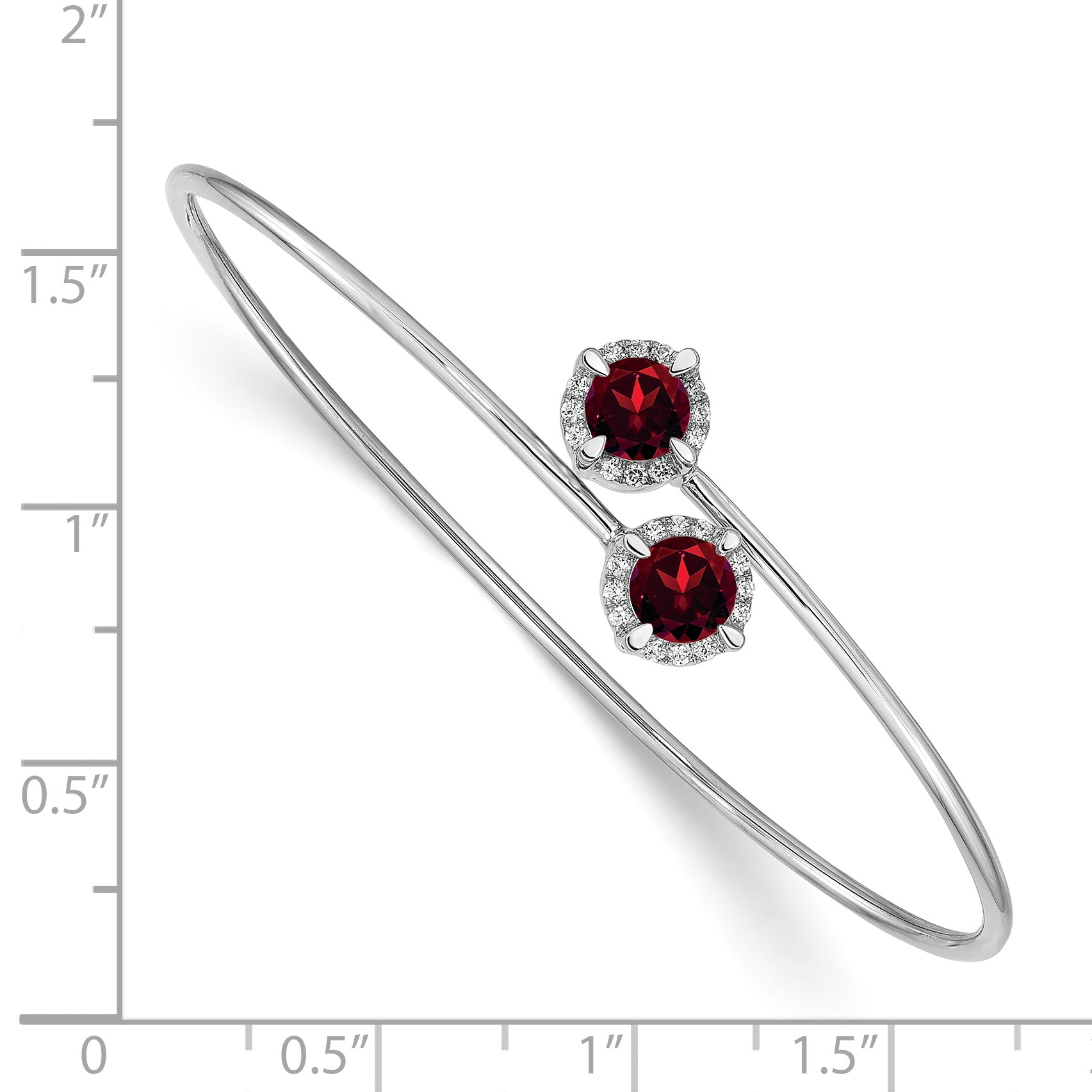 14k White Gold Garnet and Diamond Flexible Bangle Secondary image
