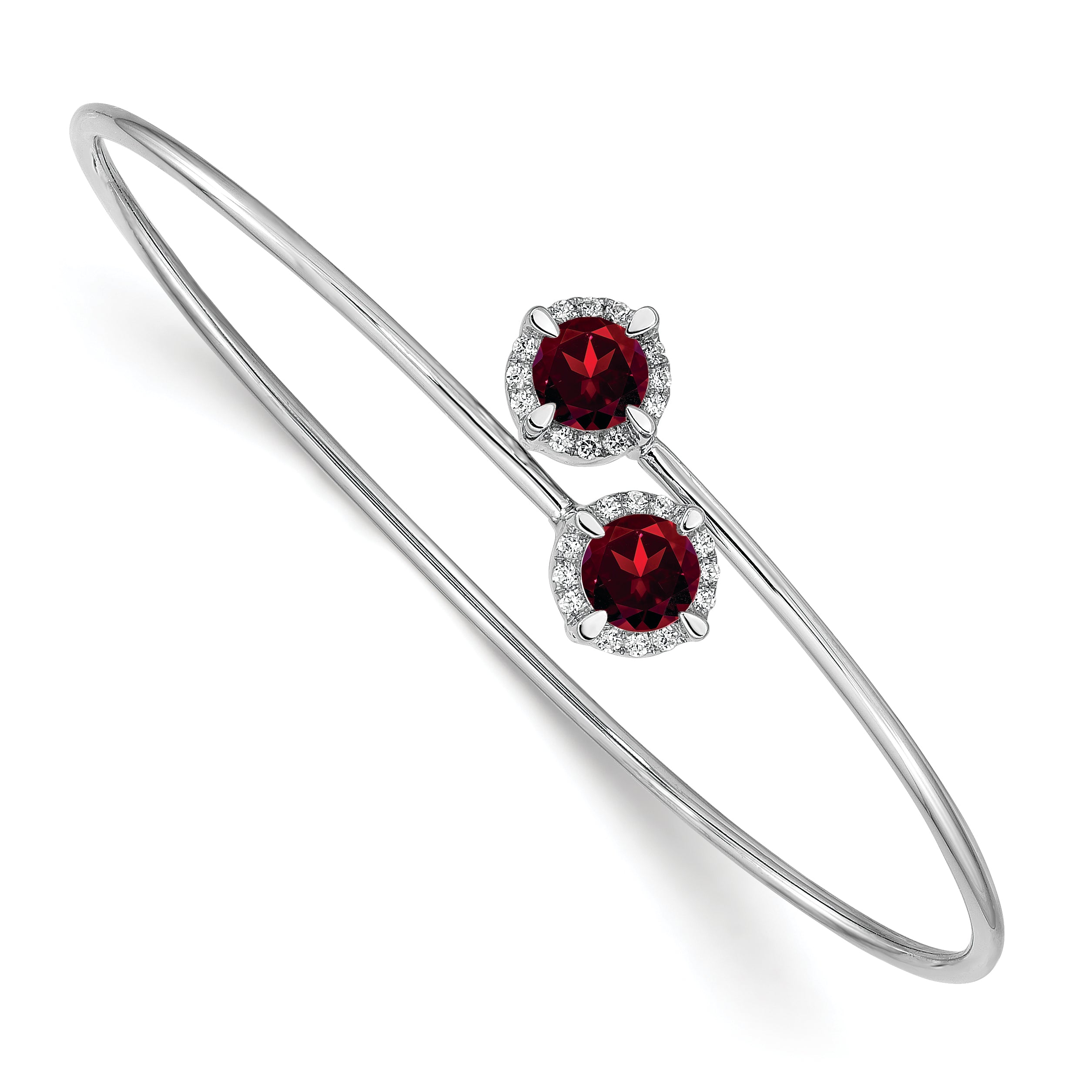 14k White Gold Garnet and Diamond Flexible Bangle Main image