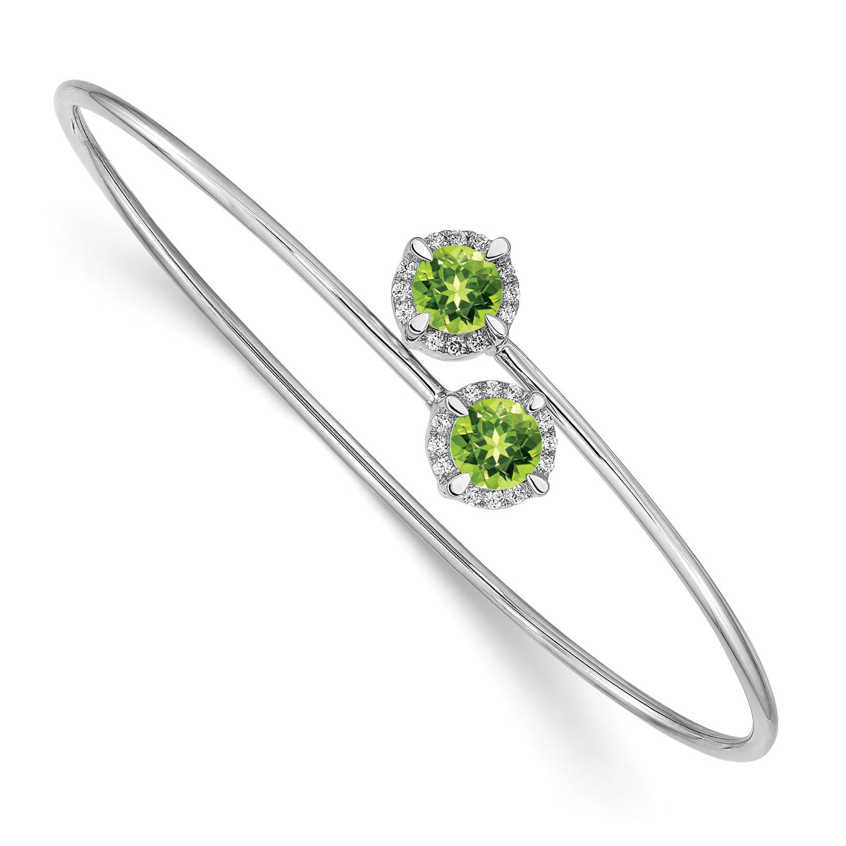 Peridot & Diamond Bangle Bracelet in 14K White Gold (1/8 ct. tw.), 7 Inch - Sophia Jewelers Main image