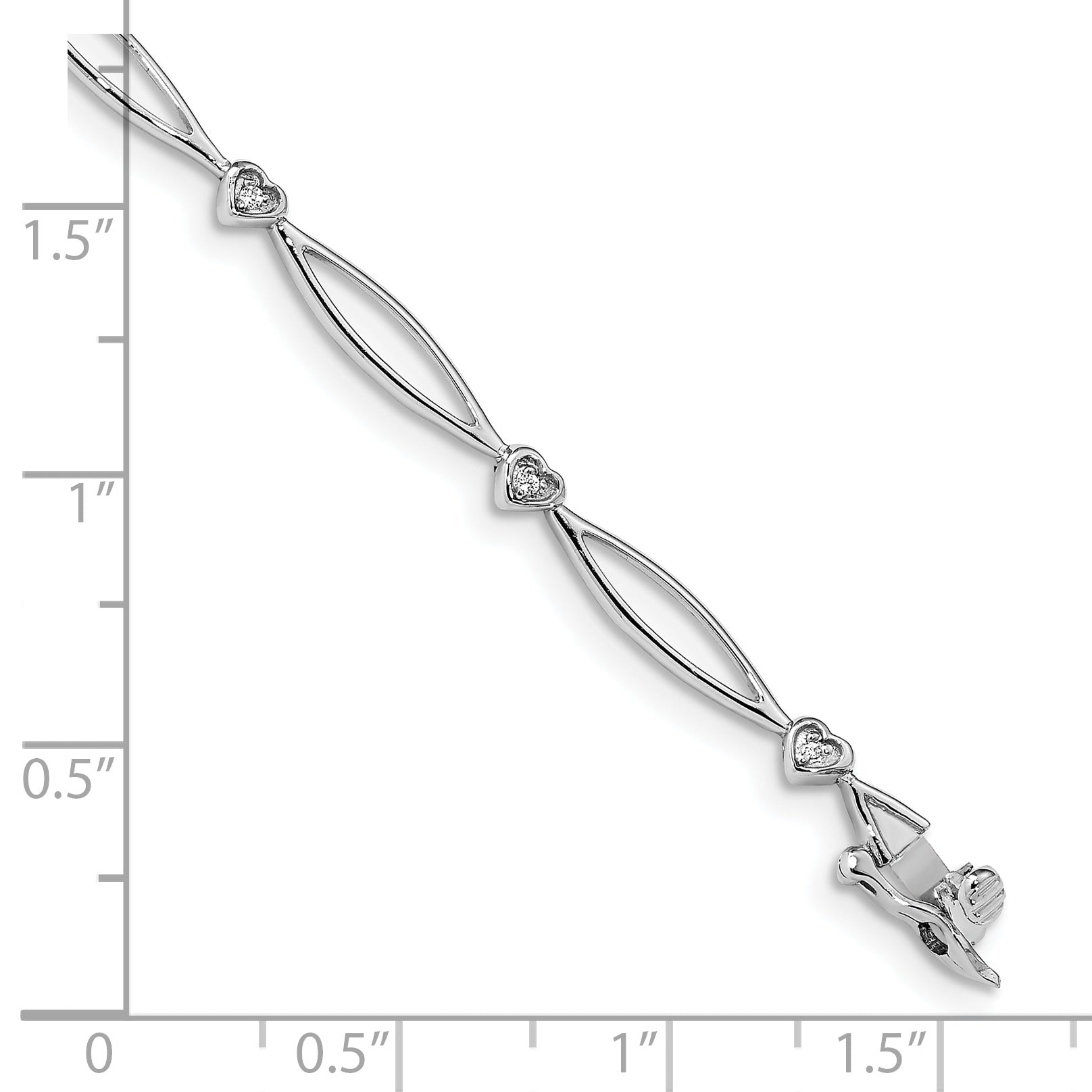 14k White Gold Diamond 7.25in Heart and Oval Link Bracelet