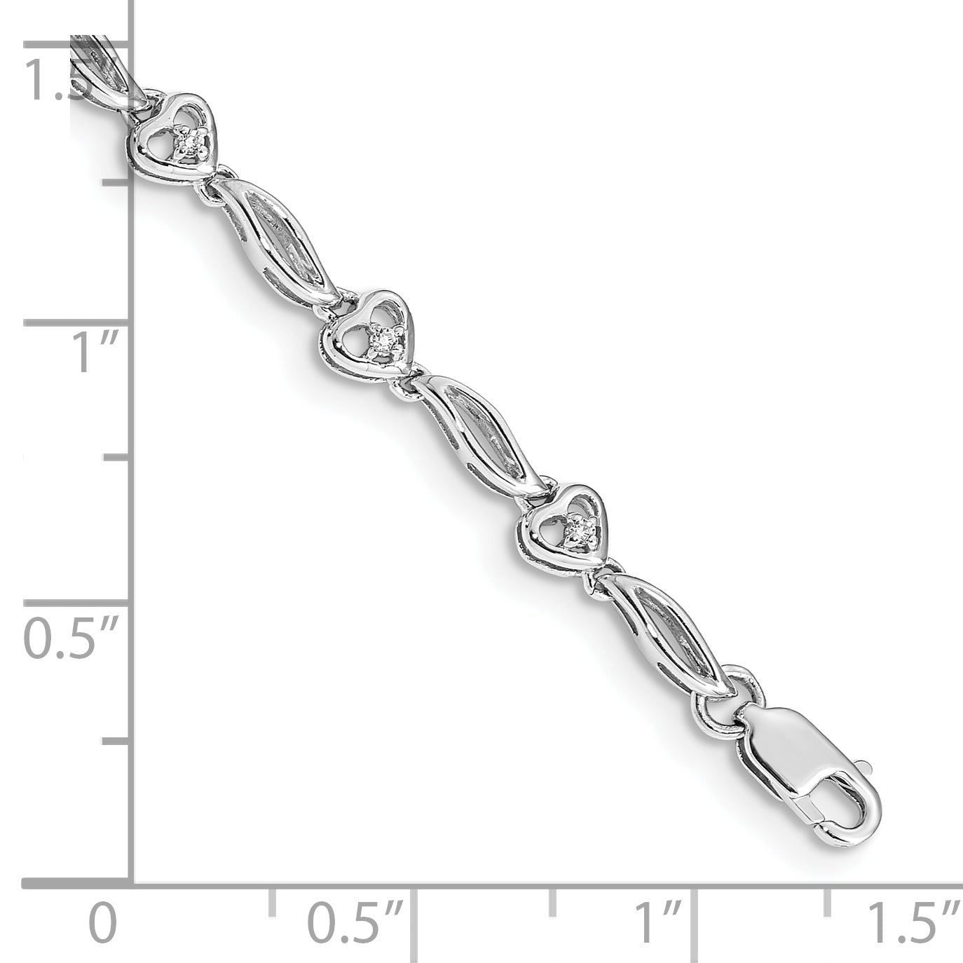 14k White Gold Polished Diamond Heart Bracelet