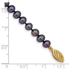 14k 5-6mm Black Near Round Freshwater Cultured Pearl Bracelet