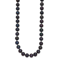 14k 7-8mm Black Near Round Freshwater Cultured Pearl Necklace