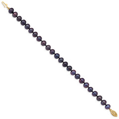 14k 7-8mm Black Near Round Freshwater Cultured Pearl Bracelet