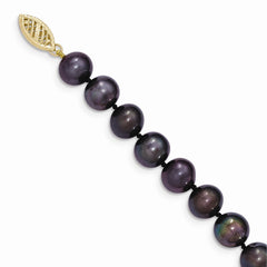 14K 8-9mm Black Near Round Freshwater Cultured Pearl Necklace