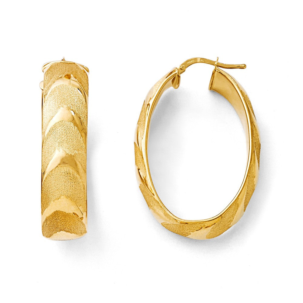 Bronze Polished & Satin Oval Hinged Post Hoop Earrings