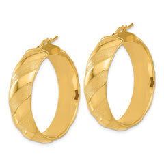 Bronze Polished & Satin Striped Round Hoop Earrings