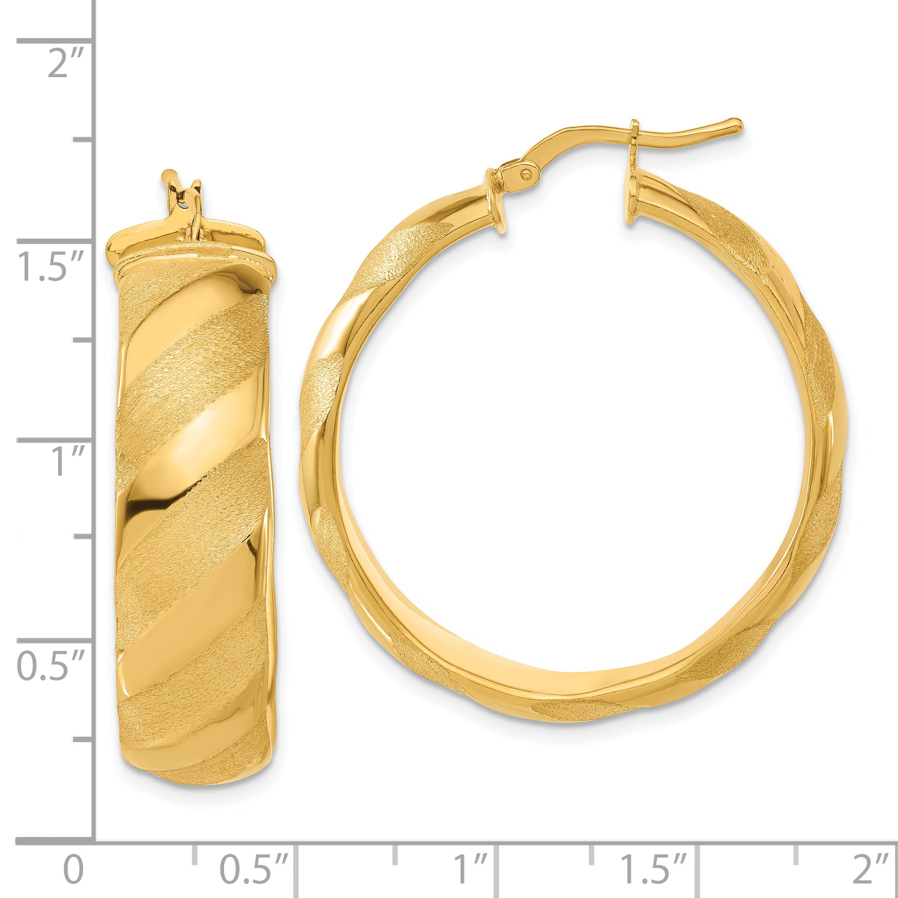 Bronze Satin & Polished Striped Hoop Earrings Nickel Free, 36mm