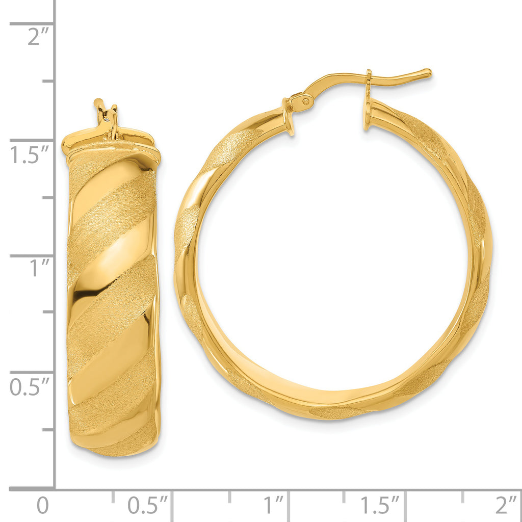 Bronze Satin & Polished Striped Hoop Earrings Nickel Free, 36mm