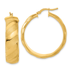 Bronze Polished & Satin Striped Round Hoop Earrings