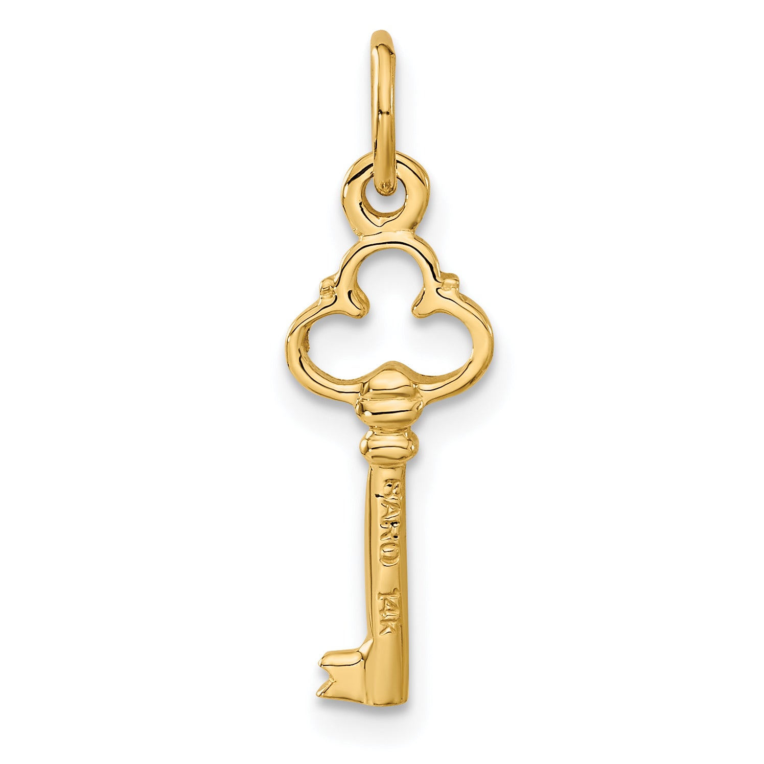 14K Polished Diamond-cut 3D Key Charm