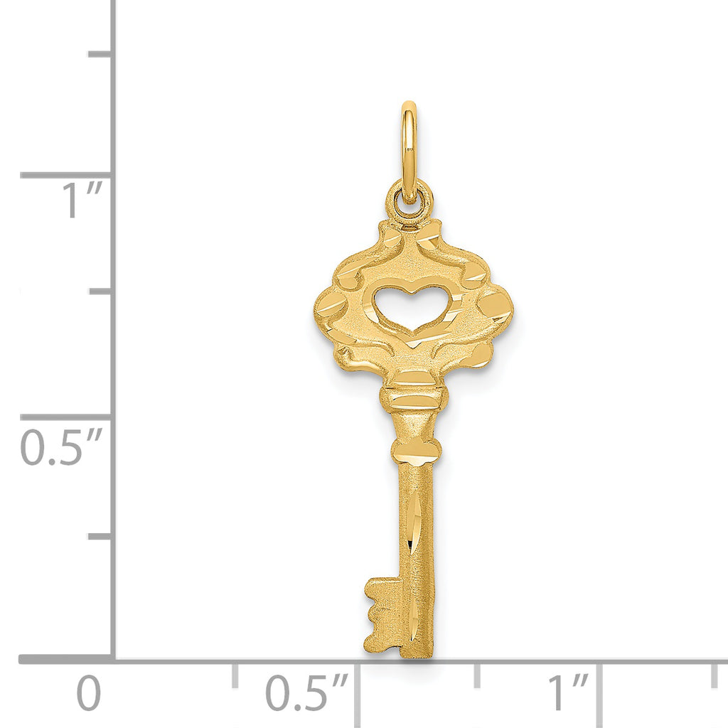 14K Gold Polished Key Charm with Fancy Edge by Sophia Jewelers