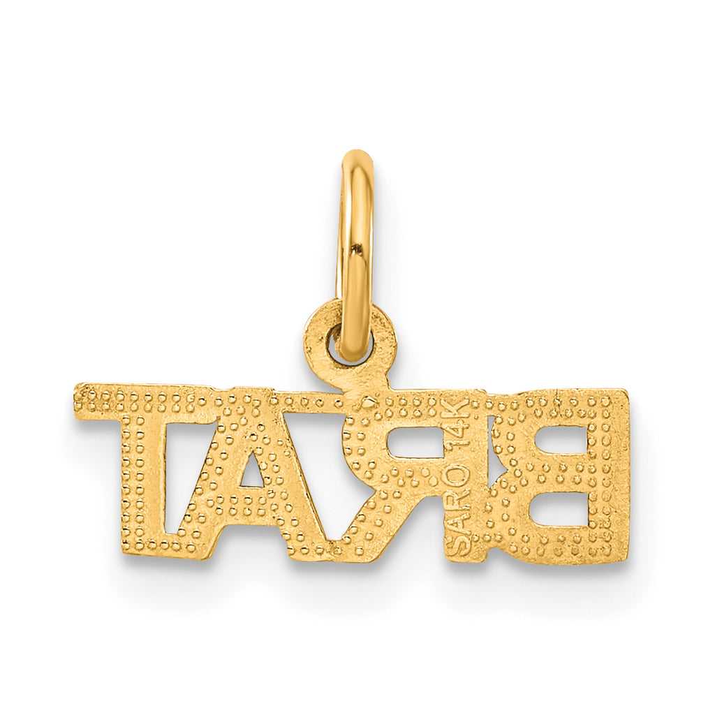 14K Gold Polished BRAT Charm Elegant Themed Pendant