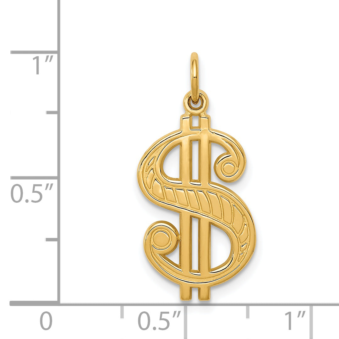 14K Gold Men's Polished Textured Dollar Sign Charm by Sophia Jewelers