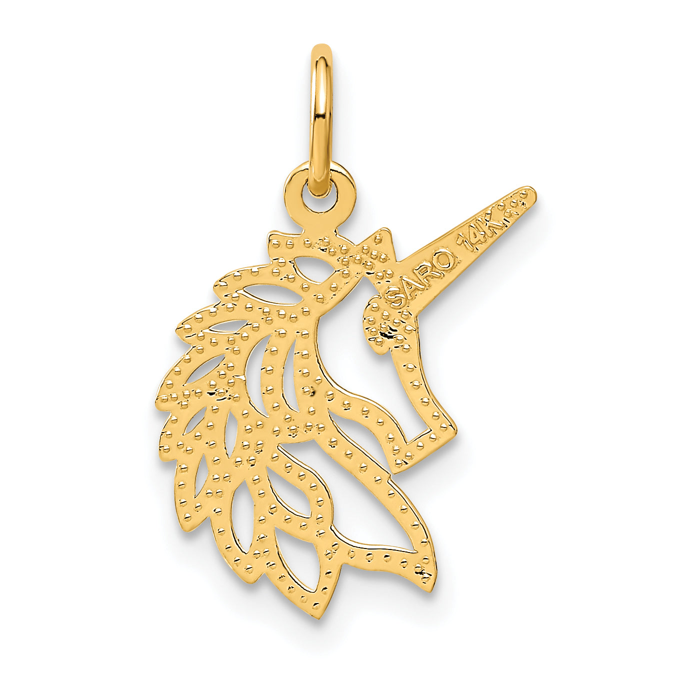 14K Gold Unicorn Head Pendant with Brushed Diamond-Cut Finish