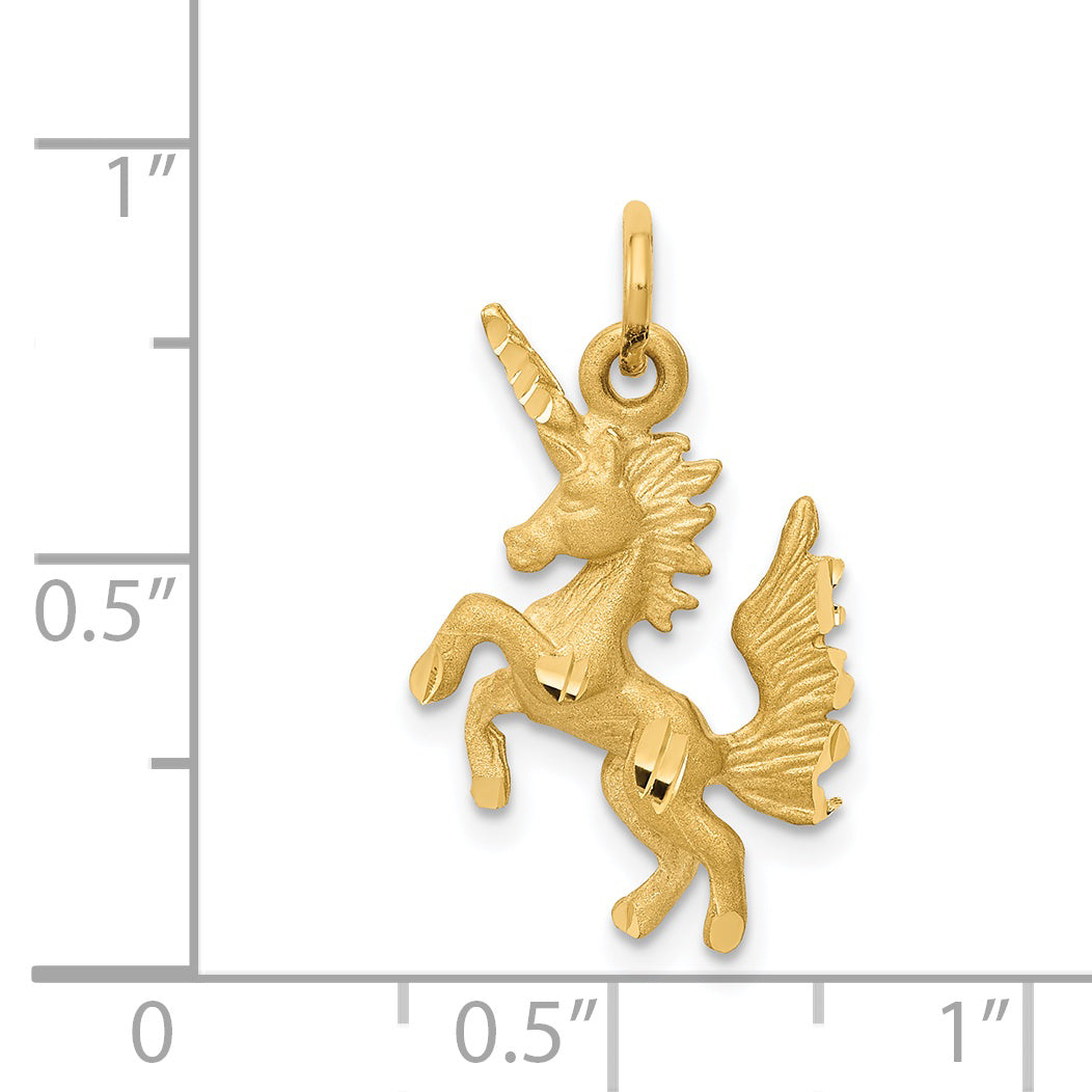 14K Gold 3D Dancing Unicorn Charm with Diamond-Cut Brushed Finish Secondary image