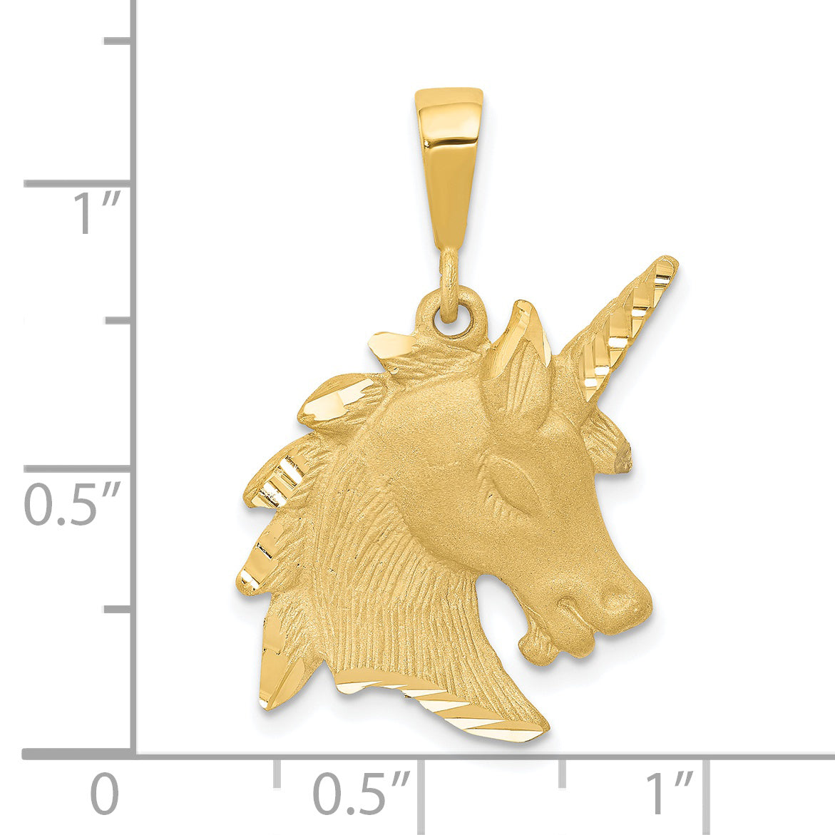 14K Gold Unicorn Head Charm with Brushed Diamond-Cut Finish