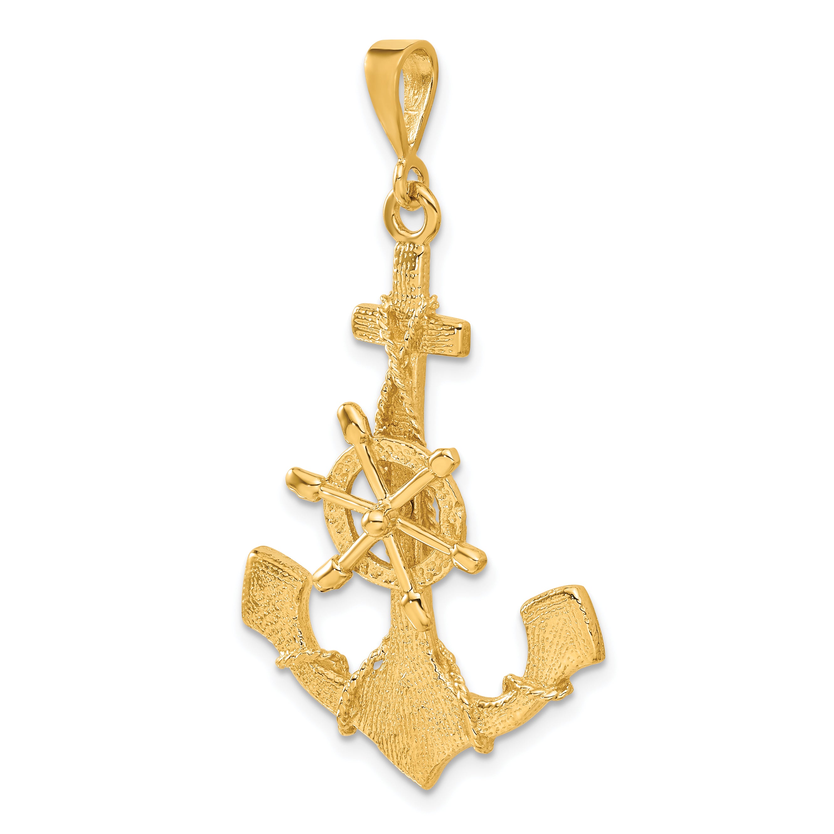 14K Gold Anchor Pendant with Movable Wheel for Men