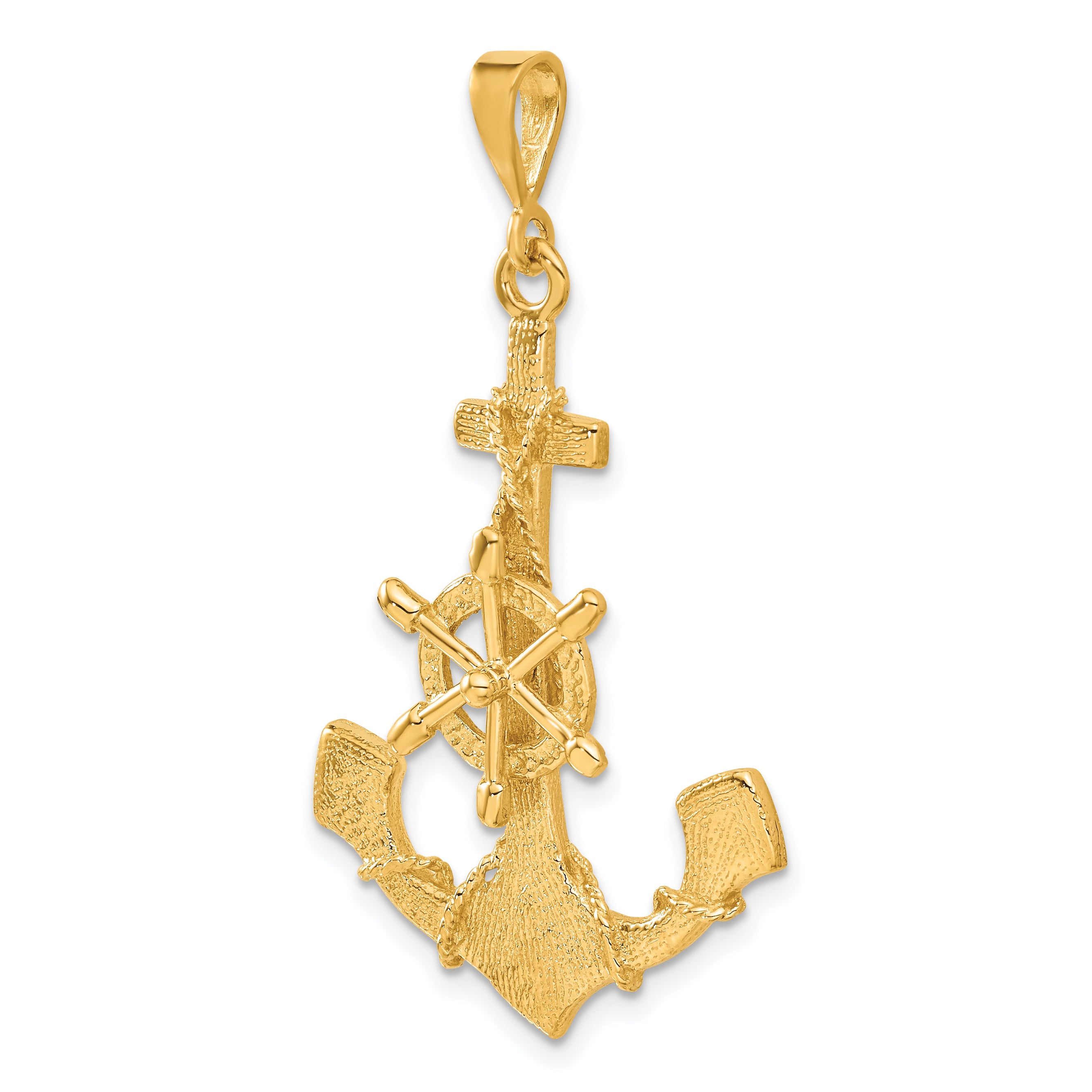 14K Gold Anchor Pendant with Movable Wheel for Men