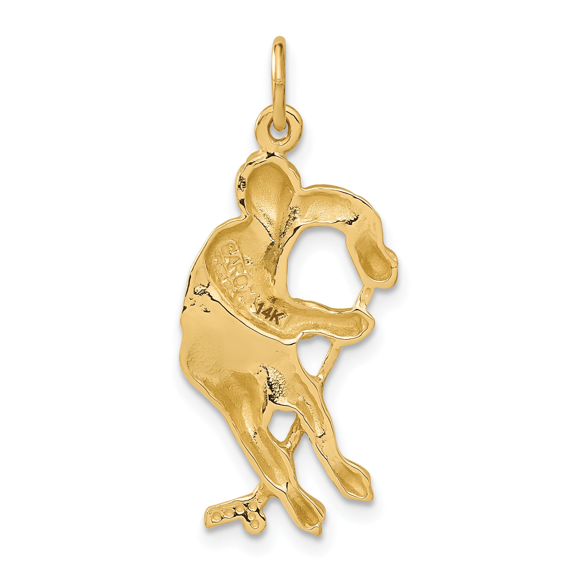 14K Gold Brushed Hockey Player Charm for Men with Diamond-Cut Finish