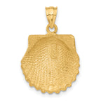 14K Gold Men's Textured Seashell Pendant with Polished Brushed Finish