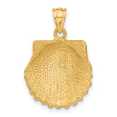 14K Gold Men's Textured Seashell Pendant with Polished Brushed Finish