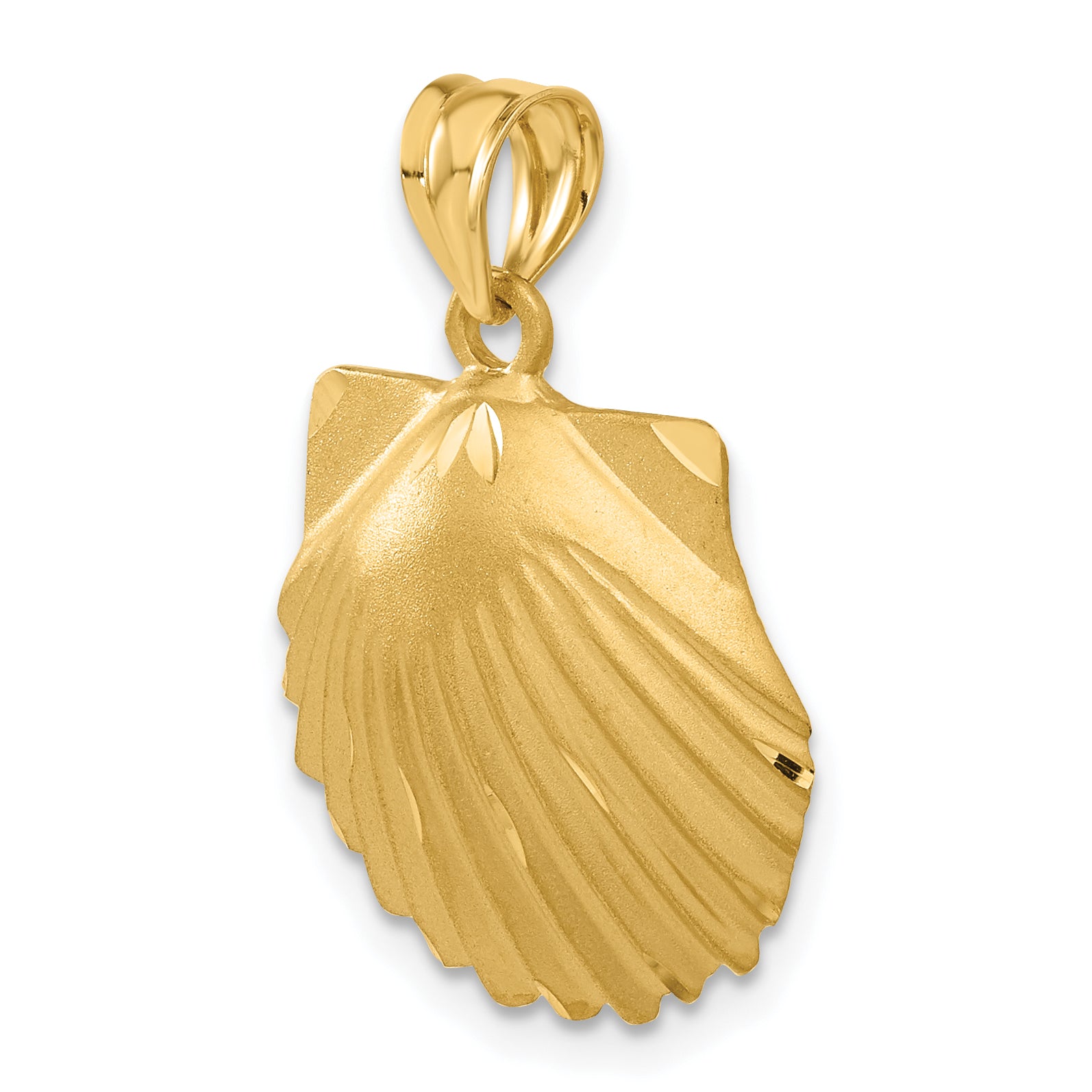 14K Gold Men's Textured Seashell Pendant with Polished Brushed Finish