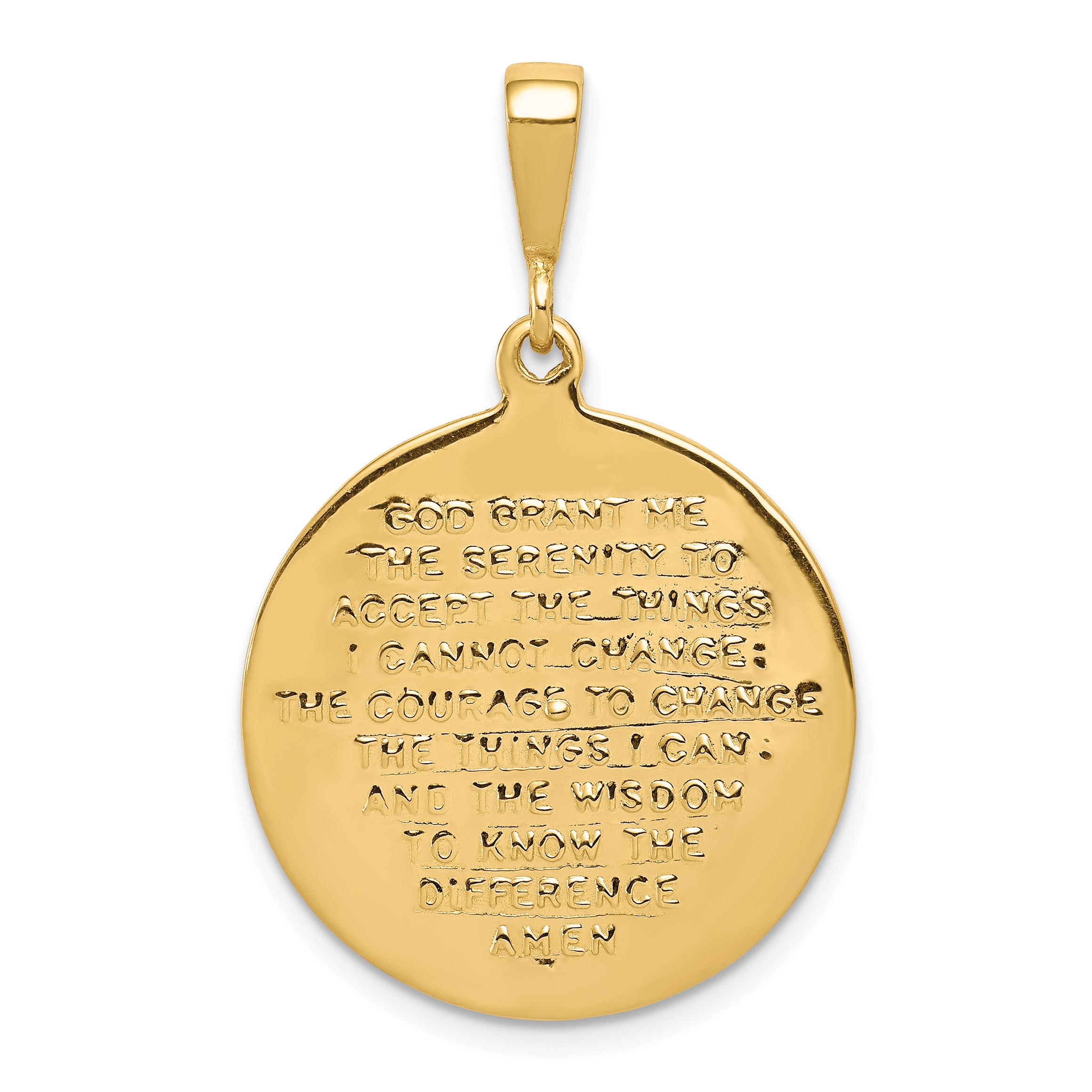 14K Gold Unisex Reversible Pendant with Praying Hands and Serenity Prayer