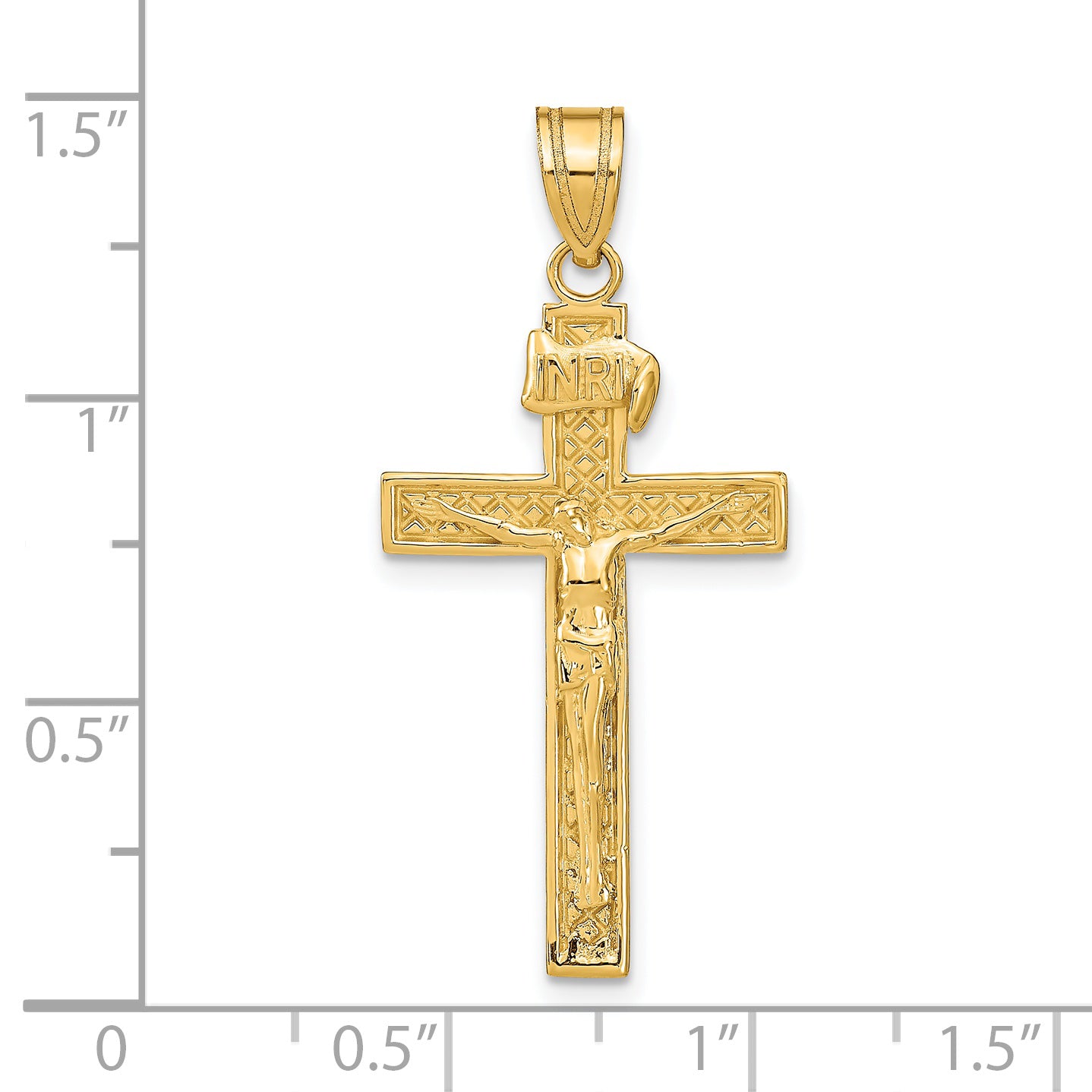 14K Gold INRI Crucifix Pendant with Polished Finish  Elegant Religious Charm