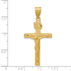 14K Gold INRI Crucifix Pendant with Textured Polished Finish Elegant Religious Symbol