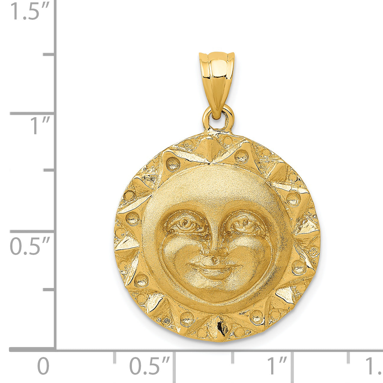14K Gold Men's Sun Pendant with Polished Satin Finish  Timeless Elegance and Versatile Style