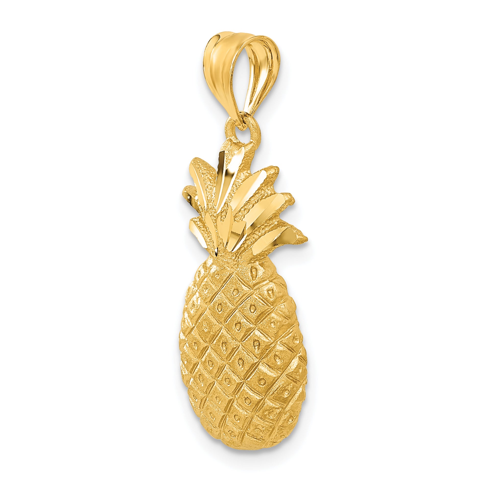 14K Gold Pineapple Charm with Diamond-Cut Details and Polished Finish