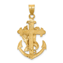 14K Gold Mariners Cross Pendant with Eagle Symbol of Strength & Faith