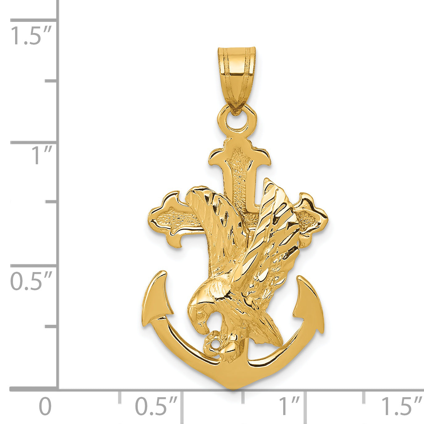 14K Gold Mariners Cross Pendant with Eagle Symbol of Strength & Faith
