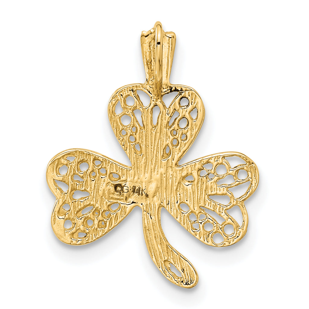 14K Gold Filigree Shamrock Charm with Polished Finish by Sophia Jewelers