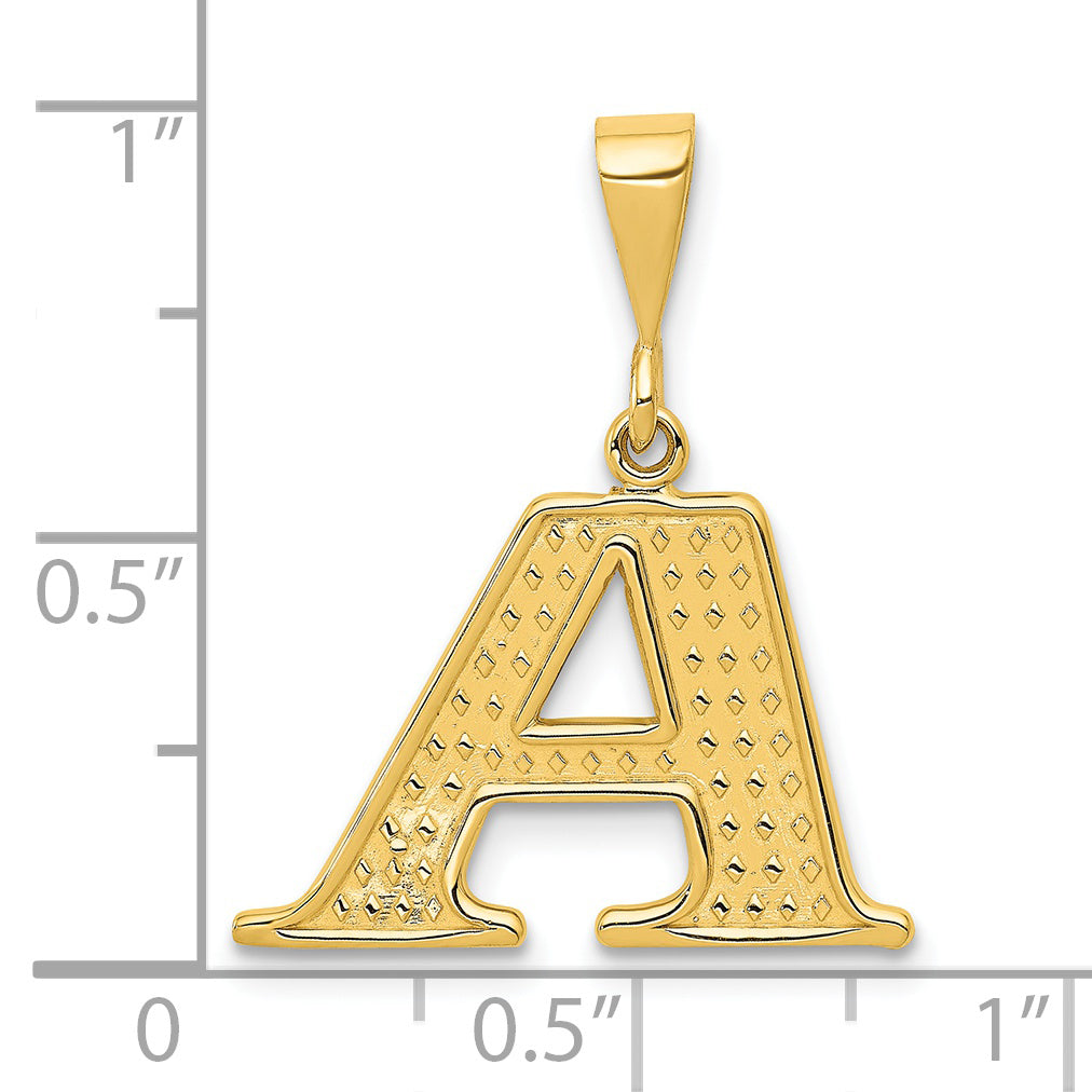 14K Gold Textured Initial A Charm Large Polished Finish