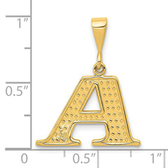 14K Gold Textured Initial A Charm Large Polished Finish