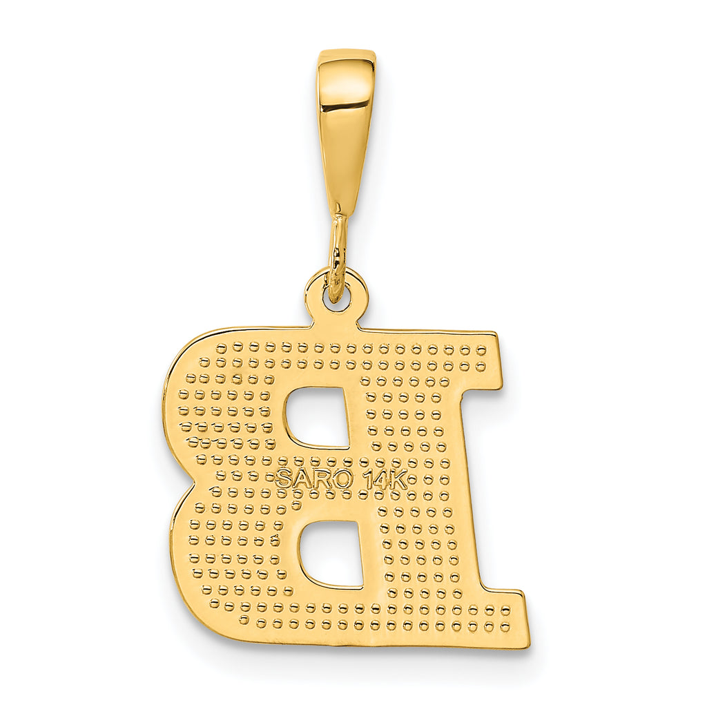 14K Gold Textured Initial B Charm Polished Large Pendant