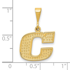 14K Gold Textured Initial C Pendant Polished Large Charm