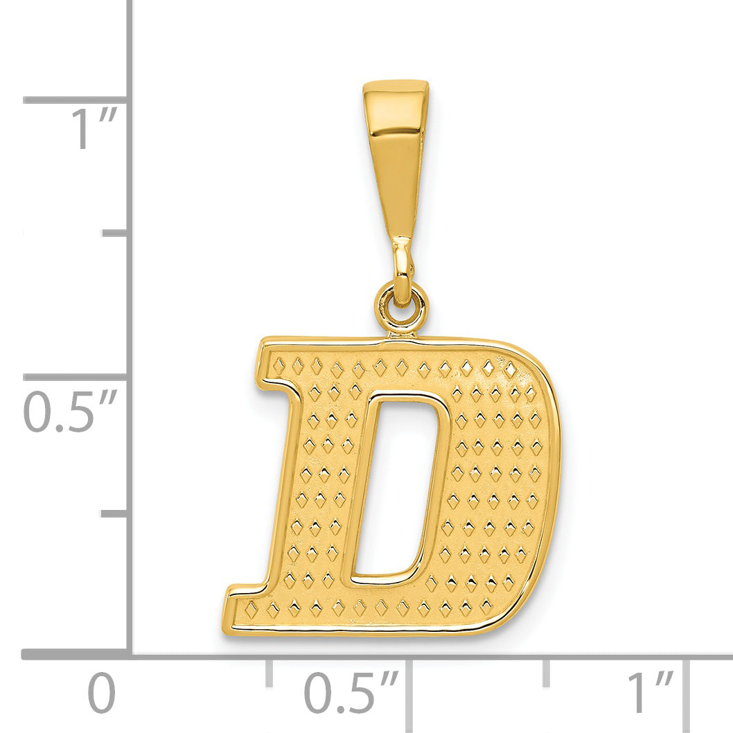14K Gold Large Textured Initial D Pendant Polished Elegance