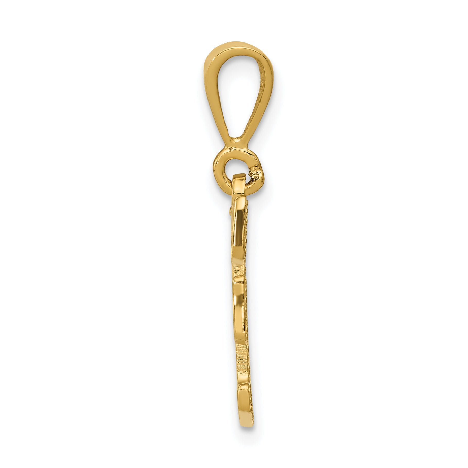 14K Gold Textured Large Initial F Charm with Polished Finish