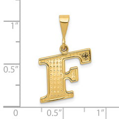 14K Gold Textured Large Initial F Charm with Polished Finish