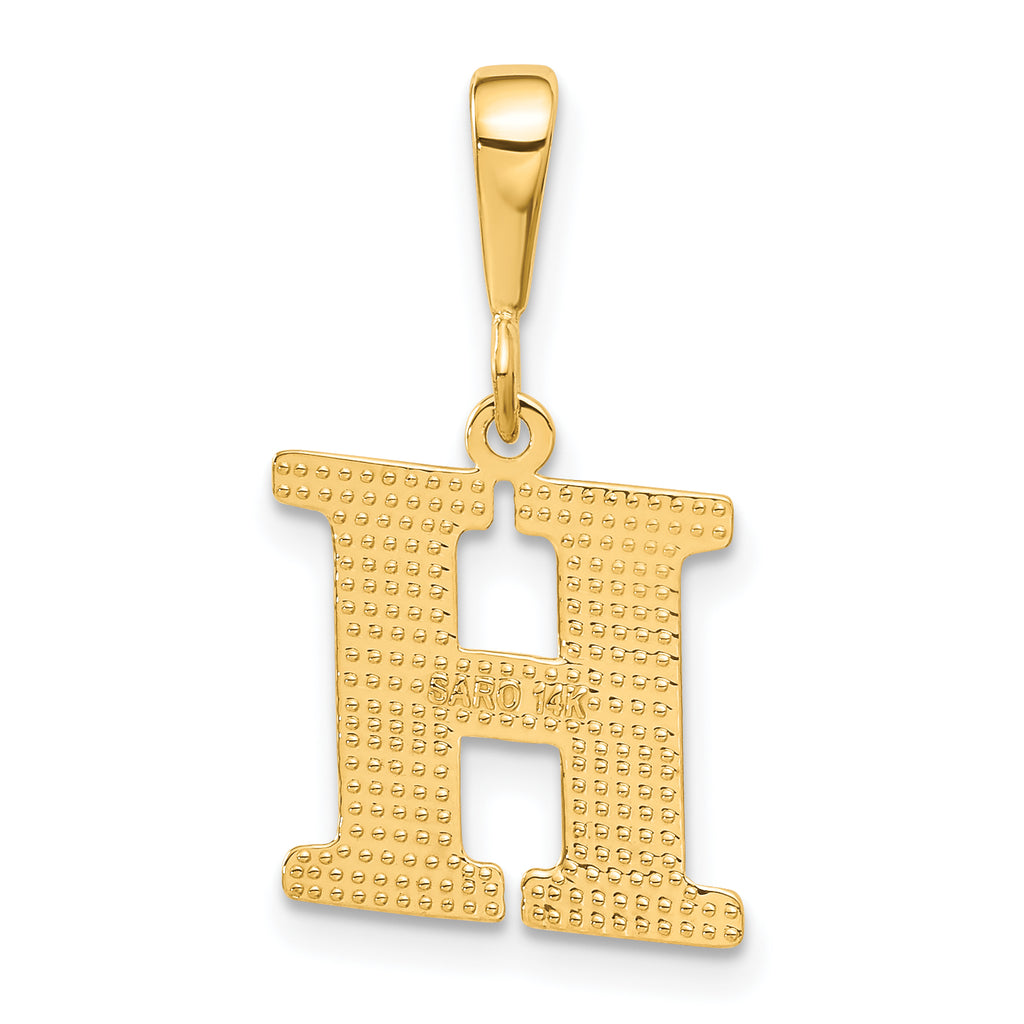 14K Gold Textured Initial H Charm with Polished Finish