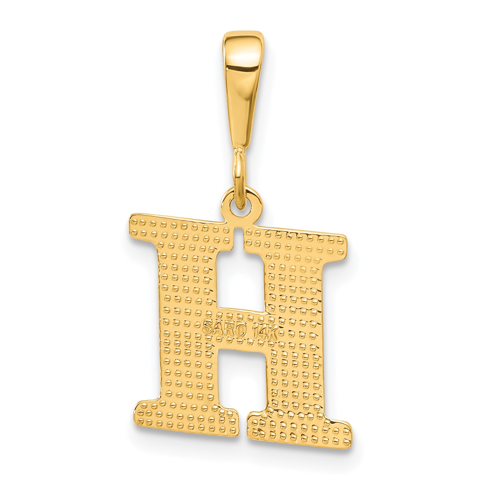14K Gold Textured Initial H Charm with Polished Finish
