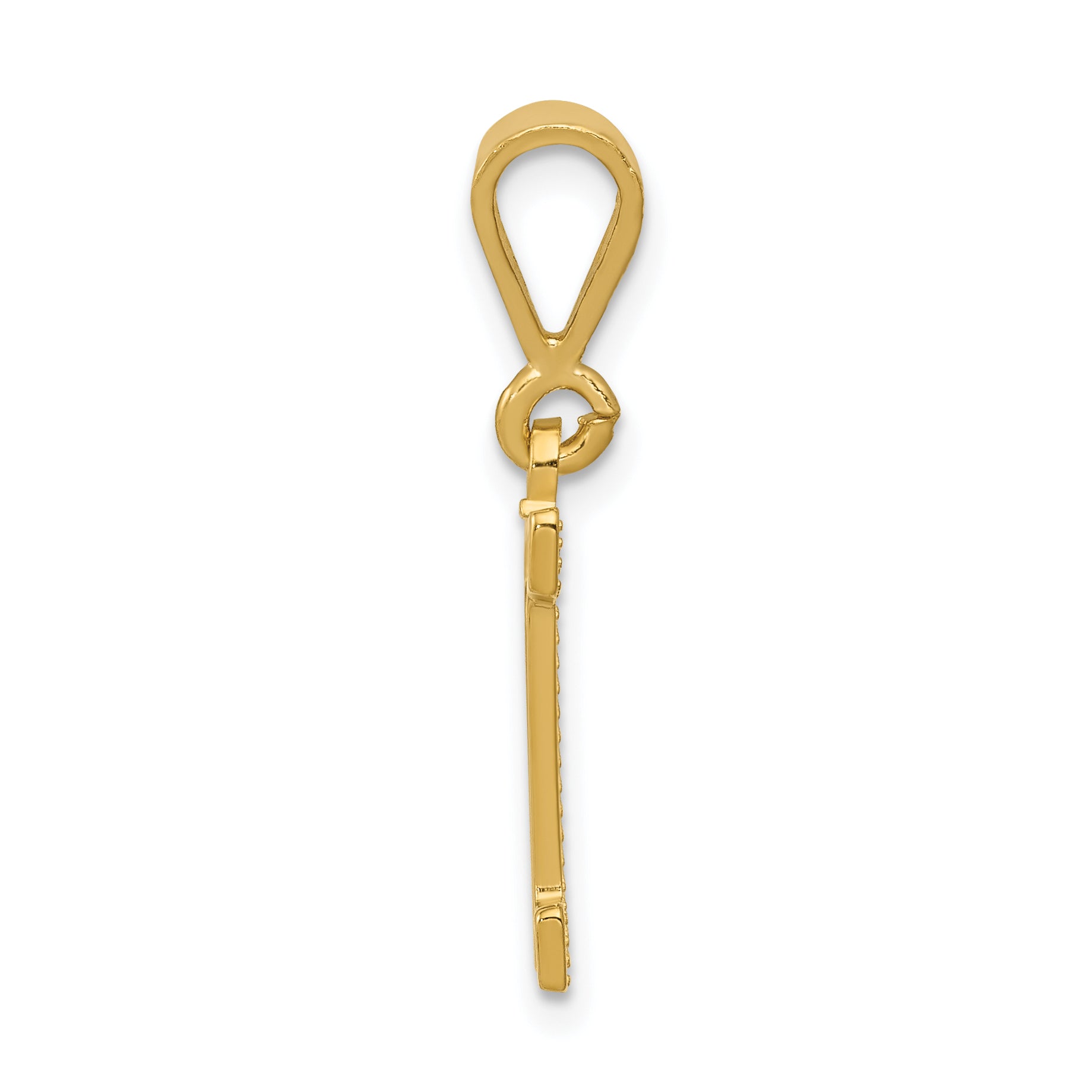 14K Gold Textured Initial I Charm Pendant in Polished Finish