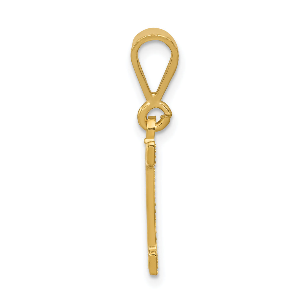 14K Gold Textured Initial I Charm Pendant in Polished Finish
