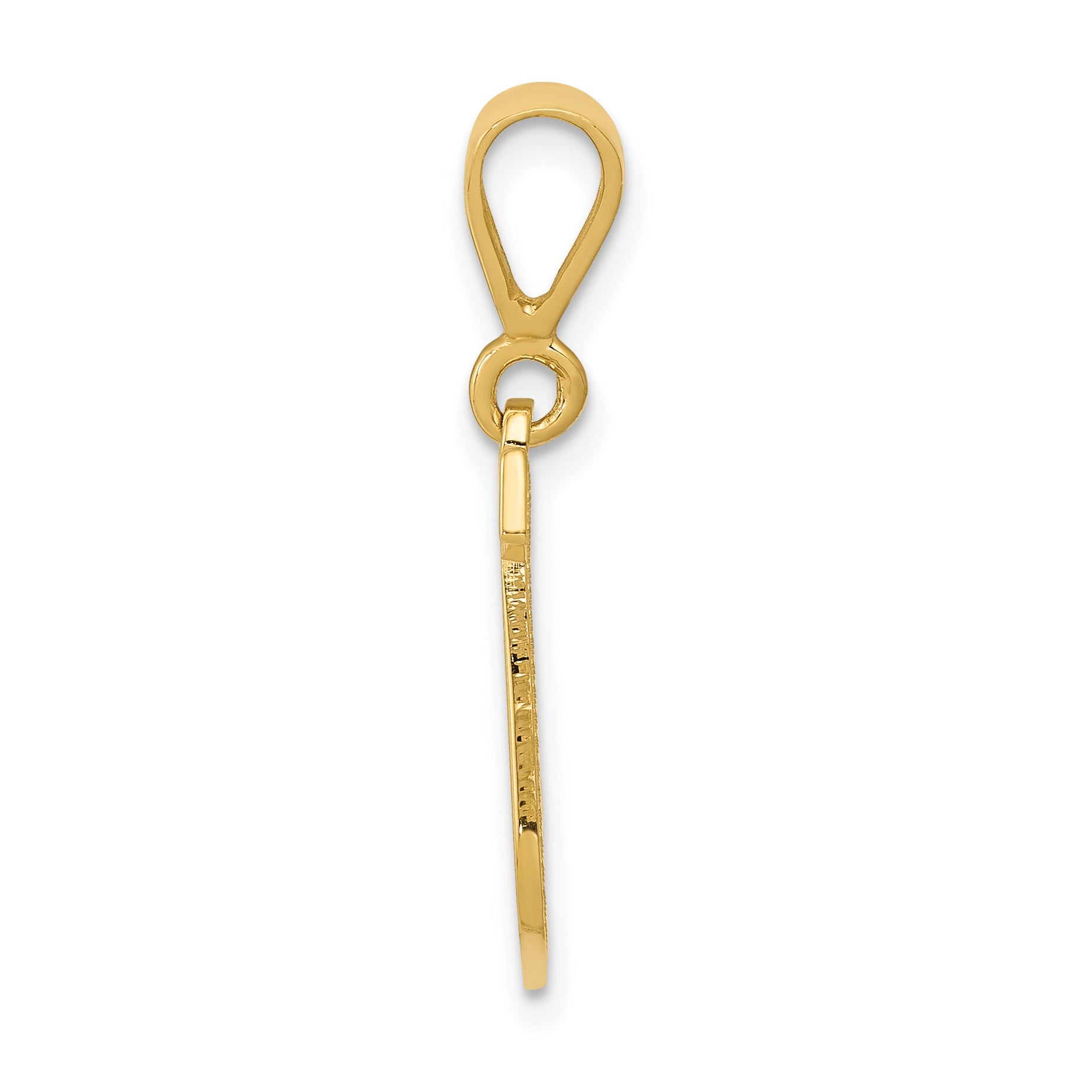 14K Gold Textured Initial J Charm with Polished Finish