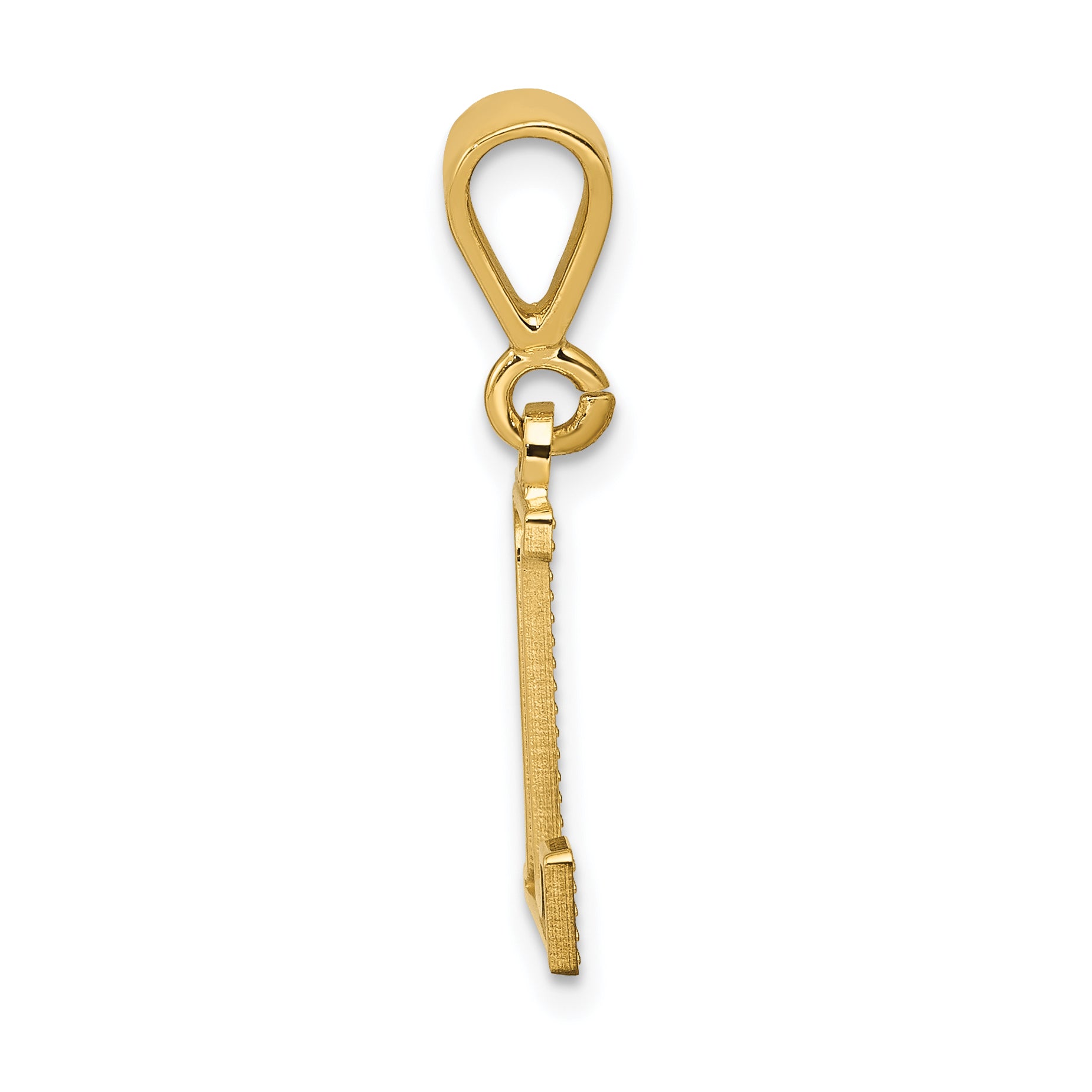 14K Gold Textured Initial L Charm with Polished Finish