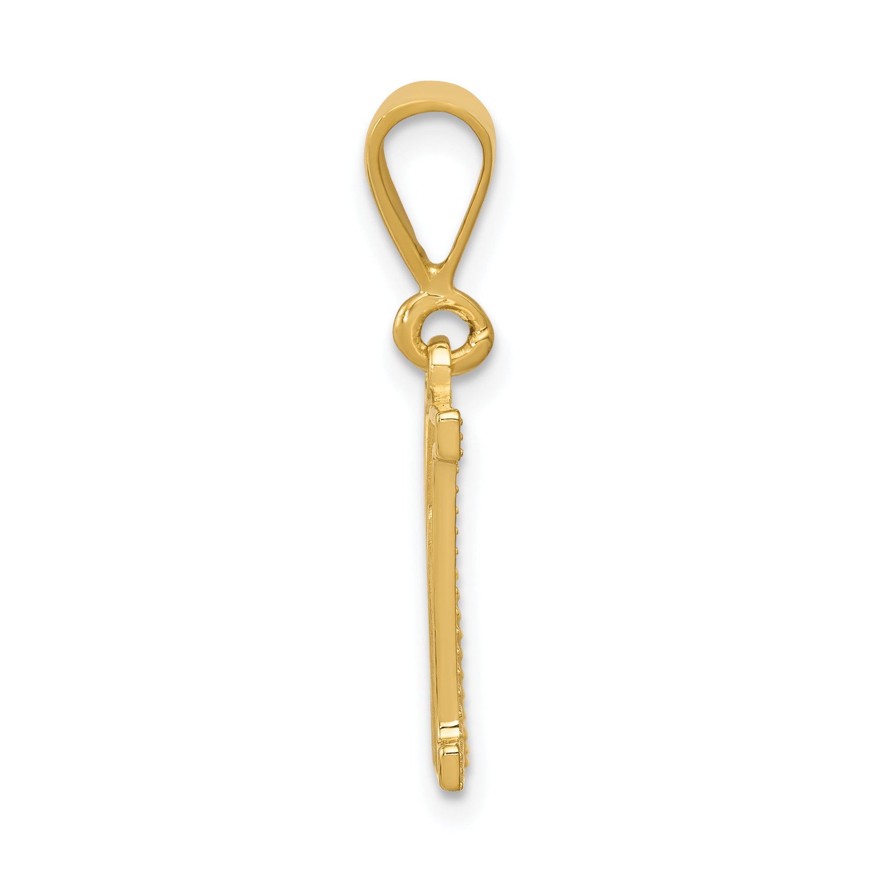 14K Gold Polished Textured Initial M Charm Pendant Large